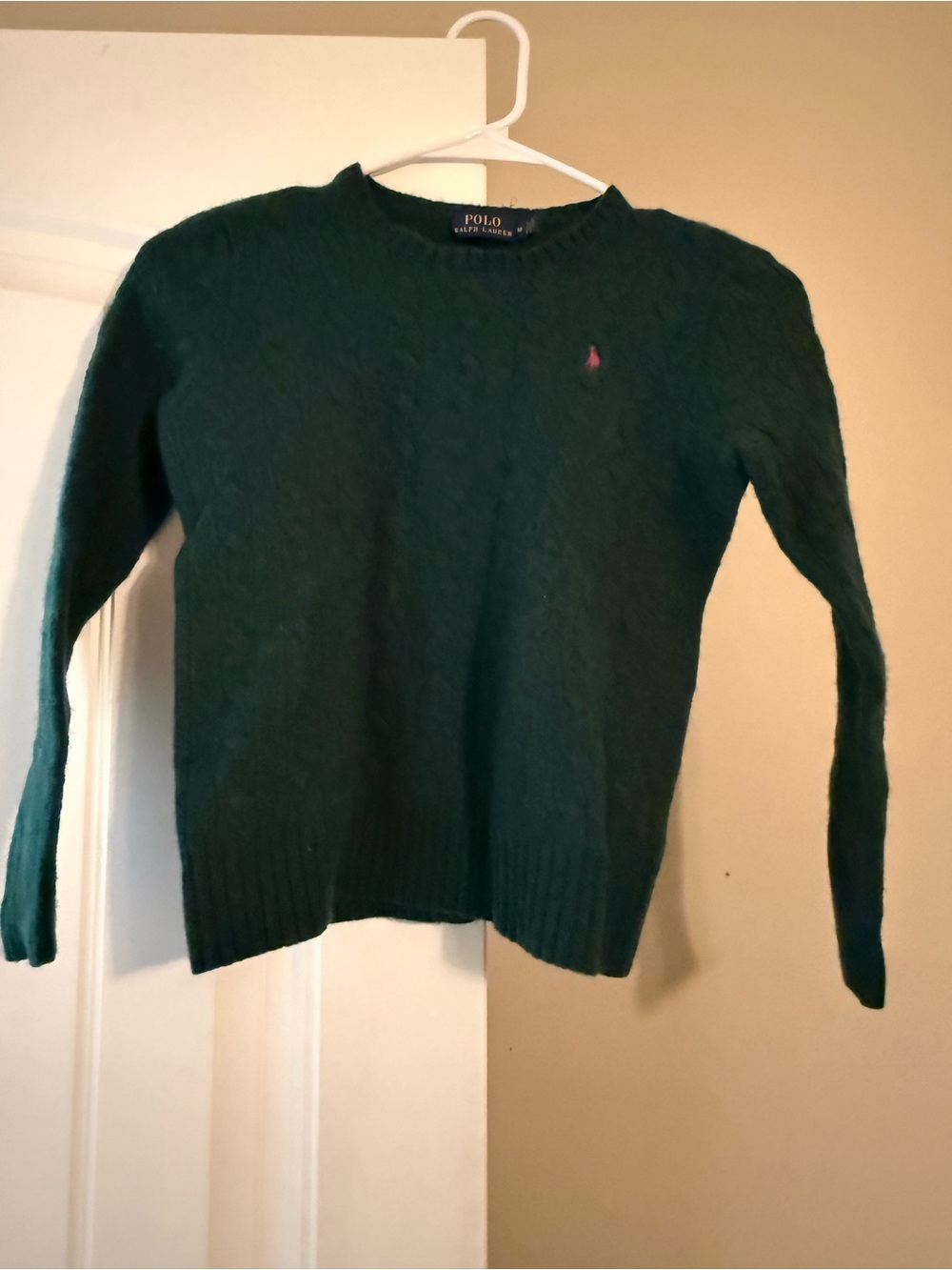 Ralph Lauren Women's Dark Green Cable Knit Crew Sweater